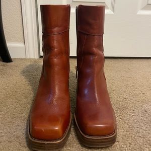 ASOS DESIGN leather mid-heel boots in brown